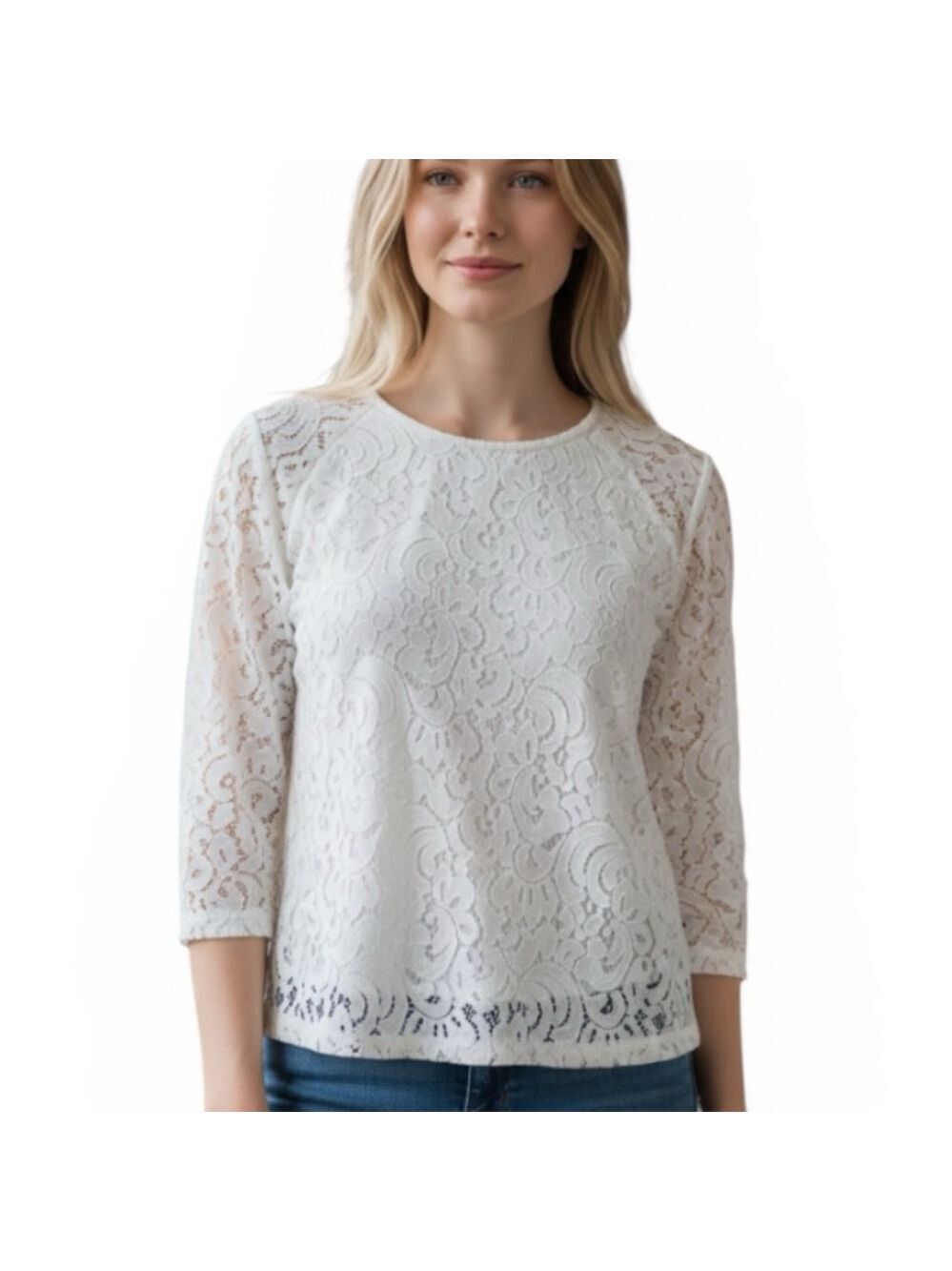 Rafaella Lacy White Top Three Quarter Sleeve Blouse Size 1X